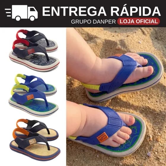 DANPER Chinelo de Dedo Com Elástico Confortável Baby Bebê Menino Mascotes
