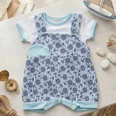 Macacão Curto Jardineira + Camiseta para Bebê Menino
