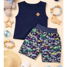 Conjunto Blogueirinho Bebê Menino Regata + Short Estampado Algodão Verão