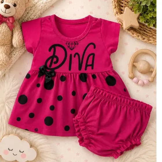 Vestido de Bebê Menina Mêsversário Estiloso Diva Com Calcinha Puro Luxo