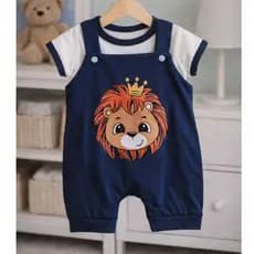 Conjunto de Bebê Macacão Jardineira Safari com Estampa de Leão + Camiseta