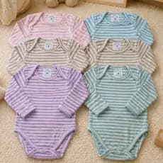 Kit 3 Peças Body Bebê Algodão Manga Longa Suedine Listrado