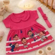 Vestido de Bebê Menina Temático Mesversário Turma Da Mônica com Faixa de Cabelo