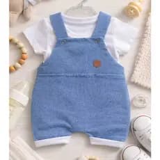 Conjunto Bebê Masculino Jardineira Azul com Camiseta Branca Roupa de Bebê Confortável Macacão Infantil