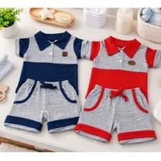 Kit 4 Peças Conjunto Bebê Mauricinho Menino 02 Camisas Polo + 02 Shorts Social Bebê Luxo
