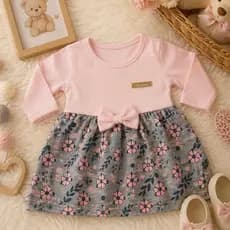 Vestido Manga Longa Bebê Menina Recém Nascida Floral
