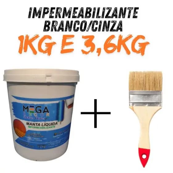 Manta Líquida Emborrachada Impermeabilizante MEGADECOR Diversas Cores 1Kg e 3,6kg