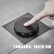Ralo Inteligente Click Para Banheiro Quadrado 10x10 Cm Preto Back fosco Veda Cheiro