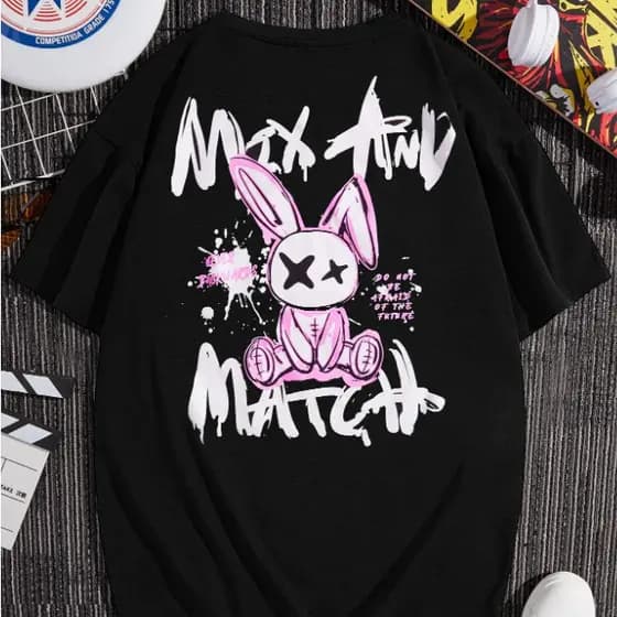 Camiseta Coelho Grafite Camisa Skate 100% Algodão Streetwear Blusa Unissex Feminina Masculina