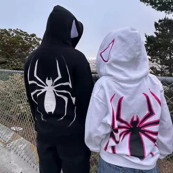 Kit Moletom Aranha Spider Casal Blusa De Frio Dia Dos Namorados Agasalho 100% Algodão StreetWear