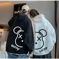 Kit Moletom Casal Urso Happy Blusa de Frio Algodão StreetWear Blusão Canguru