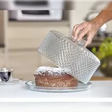 Boleira Prato de Bolo de Vidro com Tampa Bico de Jaca