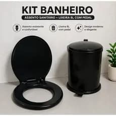 Combo Banheiro Lixeira com pedal 8L + Assento Sanitário Universal Branco ou Preto.