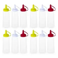 Conjunto 12 Bisnaga Molho 250ml/400ml Ketchup Mostarda Maionese Lanchonete Restaurante Reutilizável