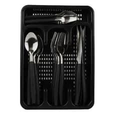 Kit Talheres 24 Peças Casual Com Porta Talher Preto 4 Divisórias Design Prático