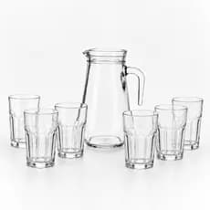 Kit Jarra Transparente Acapulco 1,25L / 1,5L + 6 Copos Vitamina de Vidro para Bebidas