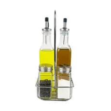 Kit Galheteiro Porta Temperos Gourmet Com 4 Peças Para Azeite Vinagre Sal e Pimenta