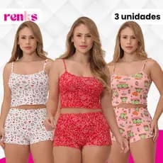 Kit C/3 Pijama Baby Doll Virgínia Estampado Em Suede Ondinha