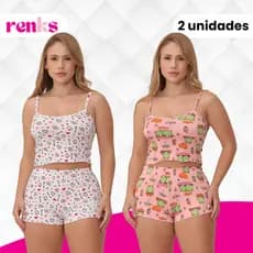 Kit C/2 Pijama Baby Doll Virgínia Estampado Em Suede Ondinha