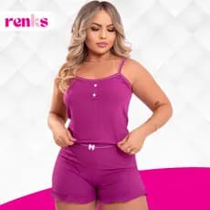 Pijama Feminino Baby Doll Liso Em Algodão Tecido Canelado