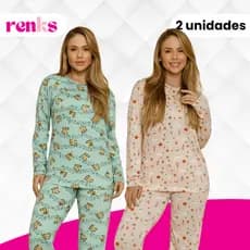 Kit C/2 Pijamas De Frio Manga Longa Em Suede Macio Estampado