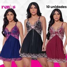 Kit Atacado Revenda C/10 Camisolas Bicolor Em Microfibra Sensual Com Renda