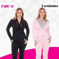 Kit C/2 Pijamas Feminino De Frio Em Liganete Com Renda Luxo