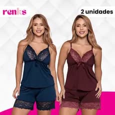 Kit C/2 Pijamas Baby Doll Sensual Liso Em Liganete Com Renda