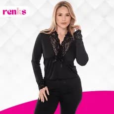 Pijama Feminino De Frio Longo Em Liganete Com Renda Luxo