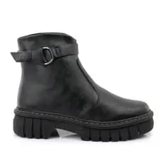 Bota Feminina Tratorada Preta Cano Curto com Fivela Fashion