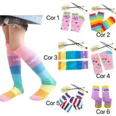 Meia Infantil Cano Long 2-10 ano ,meia 3/4 COLORIDO,sem calcanhar tamanho unico NTW-11