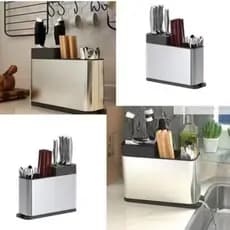 Escorredor de Talheres com Suporte de Facas – Aço Inoxidável, Drenagem Rápida e Design Moderno