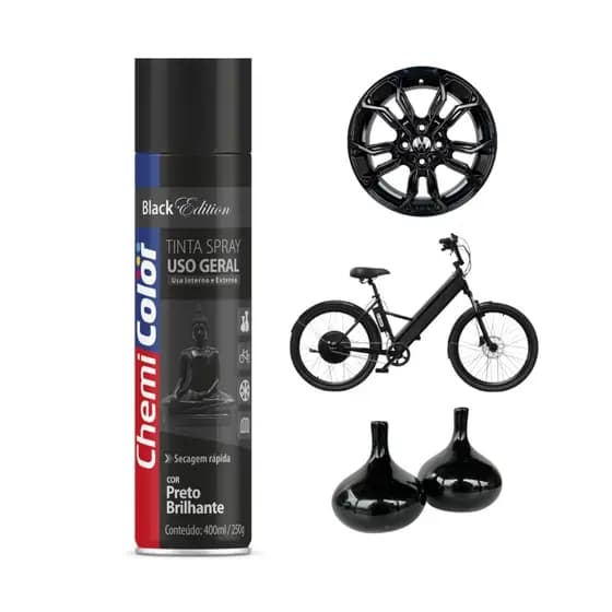 Tinta Spray Chemicolor Preto Brilhante 400ml Uso Geral | Alto Brilho e Excelente Acabamento