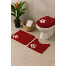 Kit 3 Peças Tapete jogo Banheiro Decorado com Flor Antiderrapante Algodão peludo felpudo duravel