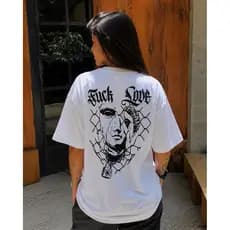 Camiseta Oversized Fvck Love Estátua Streetwear Gótica Unissex Estampa Costas Algodão Camisa