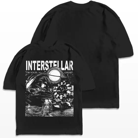 Camiseta Oversized Interstellar Frente e Costas Filme Sci-Fi Algodão Premium Streetwear Camisa