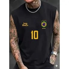 Regata Masculina Futebol Brasil Nº10 Estilo Streetwear Academia Treino Esporte Futebol