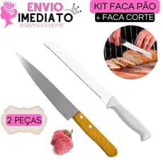 Faca Para Pão + Faca de Corte Faca de Cozinha Grande Faca De Carne Peixeira De Inox 7 Cabo de Madeira Para Cozinha