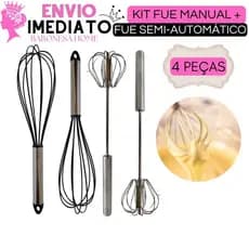 Fuê Batedor Silicone Manual + Fuê Semi Automático Para Bolos e Receitas Confeitaria Batedor de Ovos