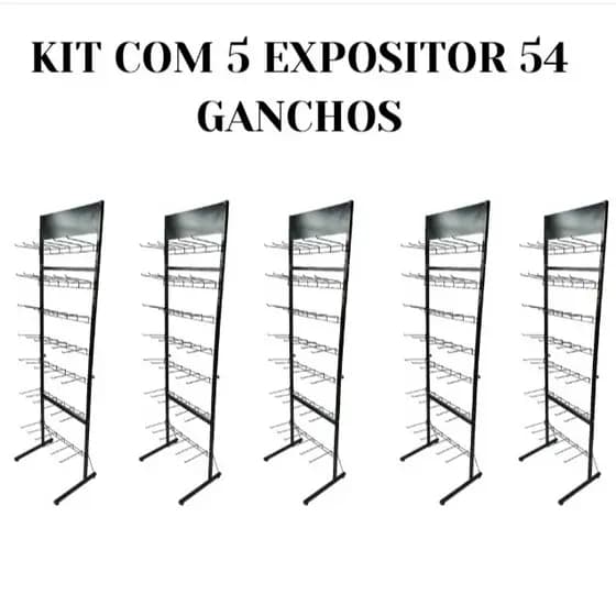 Kit 5 Display Expositor com 54 Ganchos 20cm Reforçado