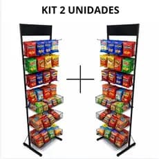 Kit com 2 Displays Expositor Desmontável Com 3 Gancheiras E 3 Cestos - Preto ou Branco