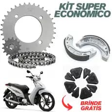 Kit Relação Transmissão Biz 125 Biz 100 pop 100 + Lona Freio Patins + Coxim Da Coroa