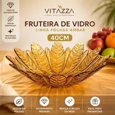 Fruteira De Vidro 40cm Centro De Mesa Folhas Ambar Vitazza