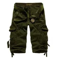 Calças masculinas de 7 pontos com múltiplos bolsos, calças casuais militares multicoloridas, estilo coreano休闲裤
