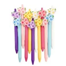 Caneta retrátil em forma de rosa, fofa e colorida, caneta de pressão com desenho de flor, caneta esferográfica de papela