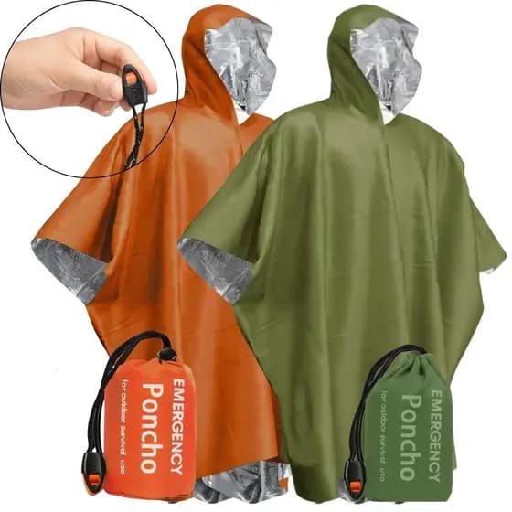 Capa Poncho Emergência Impermeável Ultraleve Verde Laranja Proteção Chuvas Repentina Trilhas Mochilas Reutilização Capuz