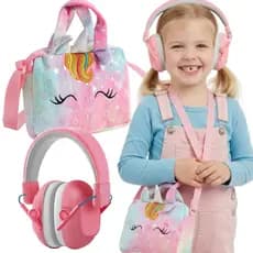 Abafador Ruído Rosa Bolsa Unicórnio 3D Fofa Criança Menina Protetor Auricular Infantil Confortável Som Barulho Passeio