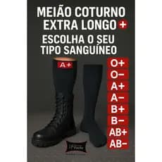 Meião Coturno Extra Longo com Tipo Sanguíneo – Algodão Atoalhado | Fibra Forte