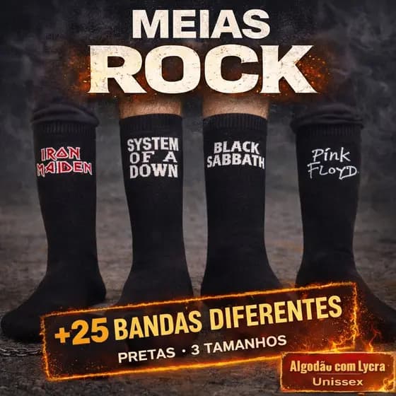 Meias Rock Cano Alto de Algodão com Lycra Classic Rock n Roll Punk Meias Estilo Alternativo