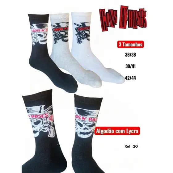 Meias Rock de algodão com lycra cano longo Rock Guns